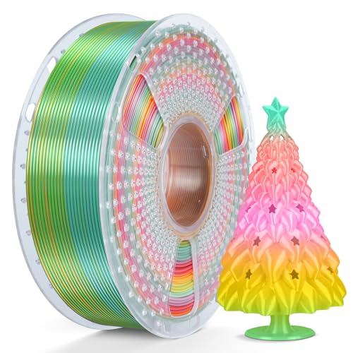 SUNLU Silk Rainbow PLA Filament, Multicolor Silk 3D Printer Filament 1.75mm +/- 0.02mm, Fast Color Change Each 8 Meters, 330 Meters, 1kg/2.2lbs, Silk Rainbow Filament(Green-Red-Pink-Yellow)