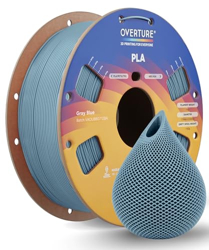 OVERTURE PLA Filament 1.75mm, Neatly Wound 3D Printer Filament 1kg Spool (2.2lbs), Dimensional Accuracy +/- 0.02 mm, Fit Most FDM 3D Printers (Gray Blue)