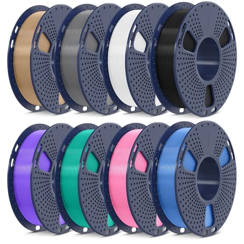 SUNLU 3D Printer Filament Pack, 0.25kg Each Spool, Total 2kg, Mini Spool, PLA+ Filament 1.75mm, 8 Packs, Black+White+Grey+Burlywood+Bluegrey+Pink+GrassGreen+Purple