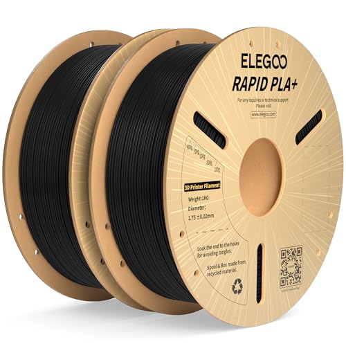 ELEGOO Rapid PLA Plus Filament 1.75mm Black 2KG, PLA+ 3D Printer Filament for 600 mm/s High Speed Printing, Dimensional Accuracy +/- 0.02 mm, 2 Pack 1kg Spool(2.2lbs)