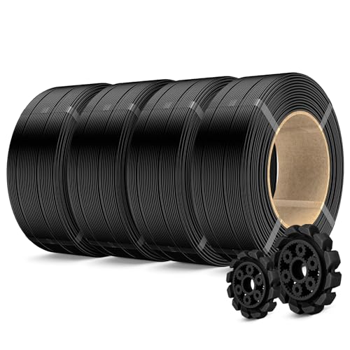 SUNLU 4KG PLA+2.0 3D Printer Filament Refill, High Toughness PLA+ Filament Bundle, No Spool 3D Filaments Refill 1.75mm for Reusable Spools Compatible with Bambu Lab 3D Printers, 1KG/Roll, Black*4