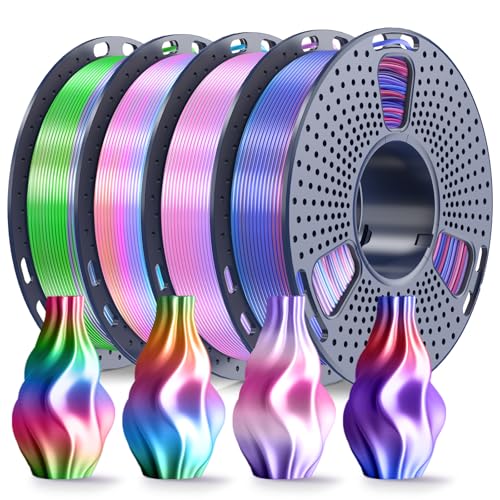 SUNLU Silk Rainbow PLA Filament Bundle 1.75mm, Multicolor Gradient Shiny Silk 3D Printer Filament, 250g x 4 Mini Spools, Neatly Wound, ±0.02mm Accuracy, Vacuum Sealed