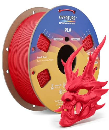 OVERTURE High Speed PLA Filament 1.75mm, Neatly Wound 3D Printer Filament 1kg Spool (2.2lbs) Rapid PLA, Dimensional Accuracy +/- 0.02 mm, Fit Most FDM 3D Printers (Fresh Red)