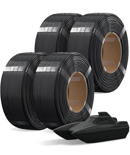 OVERTURE 4KG Bundle Refill PETG 3D Printer Filament 1.75mm, 4 Pack 1kg(2.2lbs), Refilament for Bambu Lab Reusable Spool, Accuracy +/- 0.02 mm, Fit Most FDM 3D Printers(Black*4)