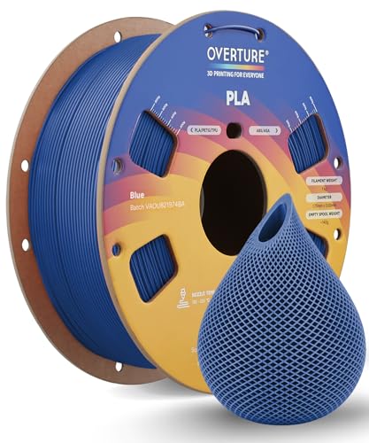 OVERTURE PLA Filament 1.75mm PLA 3D Printer Filament, 1kg Cardboard Spool (2.2lbs), Dimensional Accuracy +/- 0.02mm, Fit Most FDM Printer (Blue)