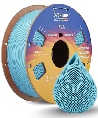 OVERTURE PLA Filament 1.75mm, Neatly Wound 3D Printer Filament 1kg Spool (2.2lbs), Dimensional Accuracy +/- 0.02 mm, Fit Most FDM 3D Printers (Light Blue)