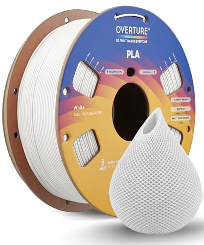 OVERTURE PLA Filament 1.75mm PLA 3D Printer Filament, 1kg Cardboard Spool (2.2lbs), Dimensional Accuracy +/- 0.02mm, Fit Most FDM Printer (White 1-Pack)