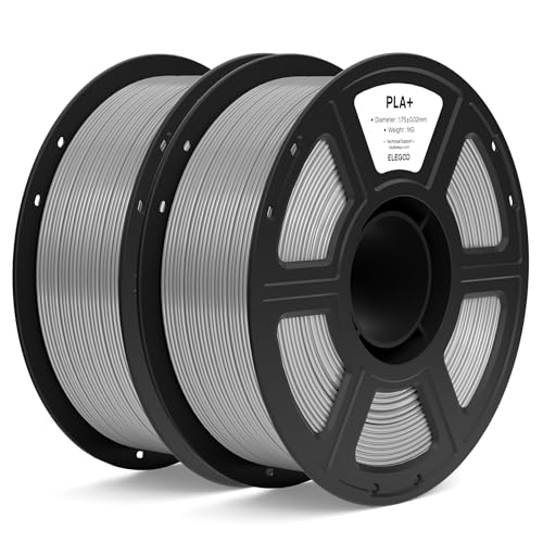 ELEGOO PLA+ Filament 1.75mm Gray 2KG, High Toughness PLA Plus 3D Printer Filament Dimensional Accuracy +/- 0.02mm, 2pcs 1kg Spool(2.2lbs) Fits for Most FDM 3D Printers