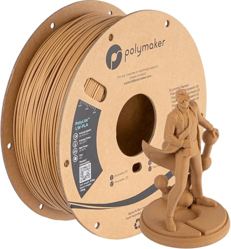 Polymaker Light Weight PLA Filament 1.75mm Wood 0.8kg, PolyLite 3D Printer PLA Filament Wood Low Density, Print with Most 3D Printers