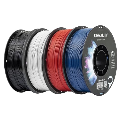 Creality 3D Printer Filament Bundle, ABS Filament 1.75mm, 4-Pack CR-ABS Black, White, Red, Blue, 3D Printing Filament 1kg X 4 Spools