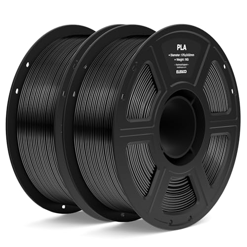 ELEGOO PLA Filament 1.75mm Black 2KG, 3D Printer Filament Dimensional Accuracy +/- 0.02mm, 2pcs 1kg Spool(2.2lbs) Fit Most FDM 3D Printers