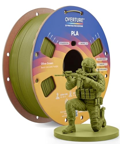 OVERTURE High Speed PLA Filament 1.75mm, Neatly Wound 3D Printer Filament 1kg Spool (2.2lbs) Rapid PLA, Dimensional Accuracy +/- 0.02 mm, Fit Most FDM 3D Printers (Olive Green)
