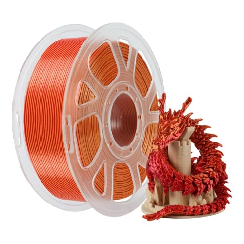 Kingroon Silk PLA Filament, Dual Color PLA Filament, Multicolor 3D Printer Filament, Dimensional Accuracy 1.75mm (+/-0.02mm) 1kg Spool(2.2lbs), Gold Redcopper