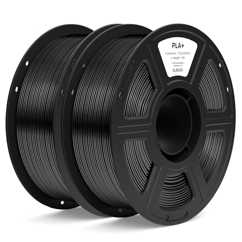 ELEGOO PLA+ Filament 1.75mm Black 2KG, High Toughness PLA Plus 3D Printer Filament Dimensional Accuracy +/- 0.02mm, 2pcs 1kg Spool(2.2lbs) Fits for Most FDM 3D Printers
