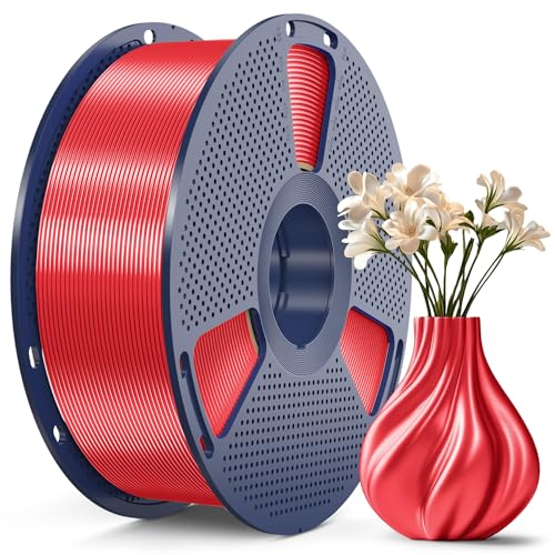 SUNLU 3D Printer Silk Filament,Shiny Silk PLA Filament 1.75mm, Smooth Silky Surface, Great Easy to Print for 3D Printers, Dimensional Accuracy +/- 0.02mm, Silk Red 1KG