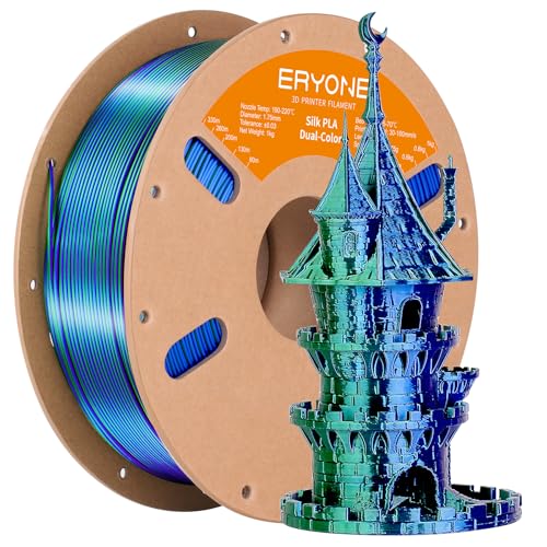 ERYONE Silk Dual Color PLA Filament 3D Printer 1.75mm +/- 0.03mm, Bicolor Filament Two Tone PLA 1KG(2.2lbs) Cardboard Spool, Blue Green