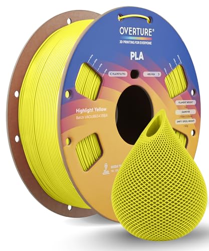 OVERTURE PLA Filament 1.75mm, Neatly Wound 3D Printer Filament 1kg Spool (2.2lbs), Dimensional Accuracy +/- 0.02 mm, Fit Most FDM 3D Printers (Highlight Yellow)