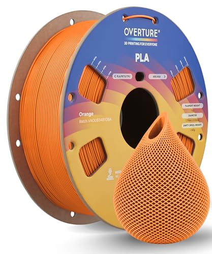 OVERTURE PLA Filament 1.75mm, Neatly Wound 3D Printer Filament 1kg Spool (2.2lbs), Dimensional Accuracy +/- 0.02 mm, Fit Most FDM 3D Printers (Orange)