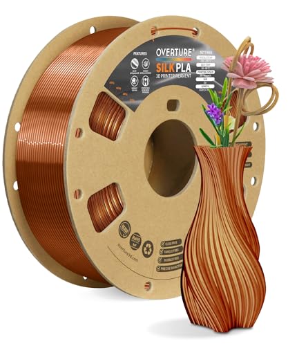 OVERTURE Silk PLA Filament 1.75mm, Clog-Free Shiny, Metallic Shine 3D Printer Filament, 1kg Spool (2.2lbs), Ideal for Cosplay Jewelry & Home Decor (Silk Copper)