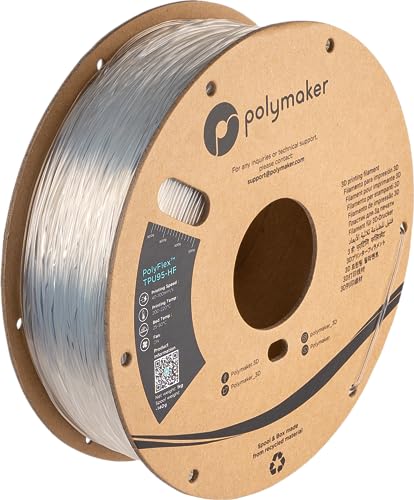 Polymaker TPU Filament 2.85mm Clear, 0.75kg Shore 90A Flexible 3D Printer Filament 2.85mm - PolyFlex TPU90 3D Printing TPU Filament 0.75kg Clear Soft Flexible Filament