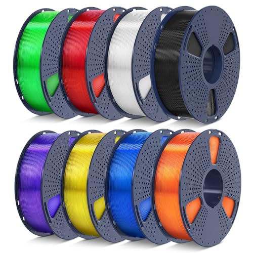 SUNLU PLA Filament 1.75 Bundle, Individually Vacuum Packed, 2kg in Total, 0.25kg per Spool, 8 Pack, Black+Clear +Clear(Yellow+Blue+Green+Purple+Red+Orange)