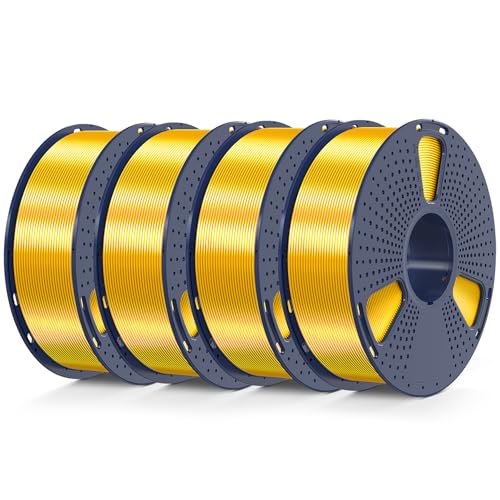 3D Printer Silk Filament, SUNLU Shiny Silk PLA Filament 1.75mm, Smooth Silky Surface, Great Easy to Print for 3D Printers, Dimensional Accuracy +/- 0.02mm, Silk Light Gold x4 4KG