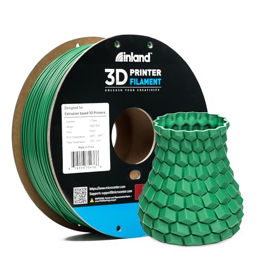 INLAND Micro Center ASA 3D Printer Filament 1.75mm, Heat & Weather Resistant - Print Outdoor Functional Parts - Dimensional Accuracy +/- 0.03 mm - 1kg Cardboard Spool (2.2 lbs) - Green