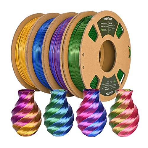 IKSYTEM 3D Printer Filament Bundle, Dual Color Filament, Silk PLA Filament 1.75mm Bundle, Silk Gold Purple, Silk Red Green, Silk Blue Green, Silk Red Blue, 3D Printing Filament, 250gX 4 PLA Spools