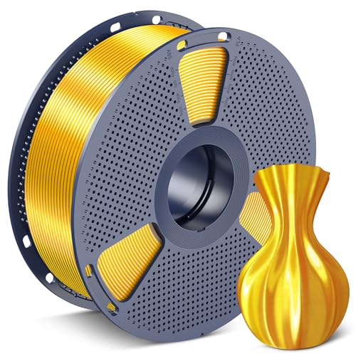 SUNLU Silk PLA Filament 1.75mm, Neatly Wound Shiny PLA 3D Printer Filament, Dimensional Accuracy +/- 0.02mm, Fit Most 3D Printers,Good Vacuum Packaging, 1kg Spool(2.2lbs), Silky Light Gold