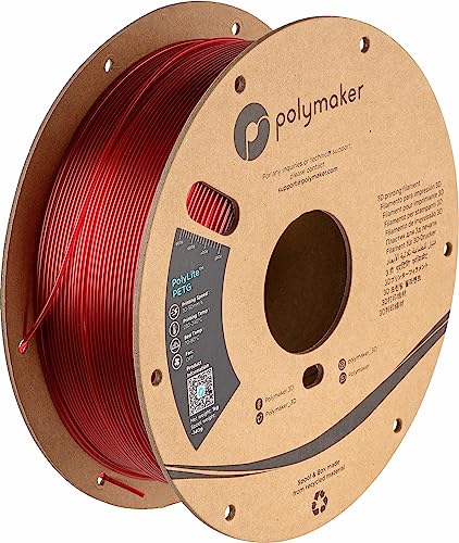 Polymaker PolyLite 3D Printer PETG Filament Translucent Red 1.75mm 1kg, Legacy PETG Formula, Reliable Everyday Filament, Strong Layer Bonding, Compatible with Most 3D Printers