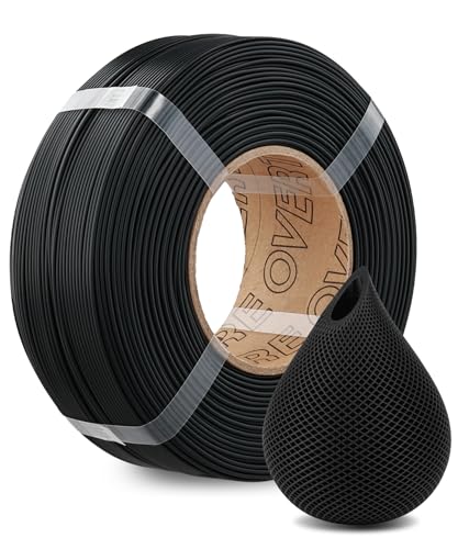 OVERTURE PLA Filament Refill 1.75mm 3D Printer Filament, 1kg (2.2lb) Refilament for Bambu Lab Reusable Spool, Accuracy +/- 0.02 mm, Fit Most FDM 3D Printers (Black)