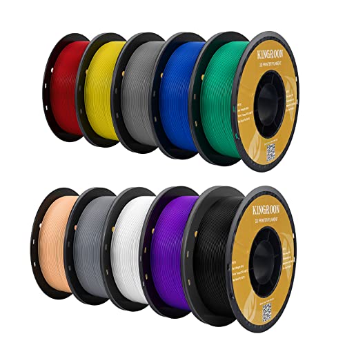 Kingroon PETG 3D Printer Filament, 10 Rolls, Dimensional Accuracy +/- 0.03 mm, 10kg Spool(22lbs), 1.75 mm，Black White Grey Red Blue Green Purple Skin Silver Yellow