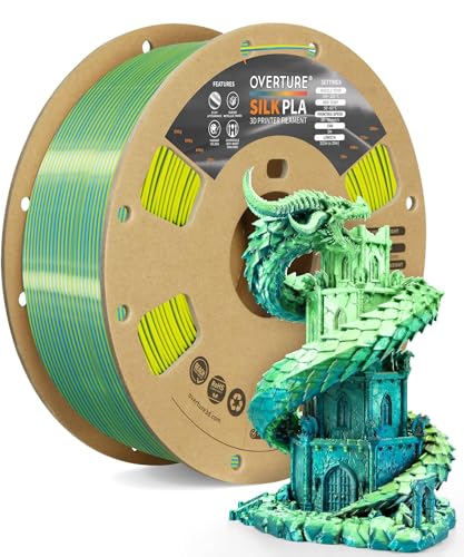 OVERTURE Silk PLA Dual Color Filament 1.75mm, Bi-Color Shiny PLA Finish, Smooth & Glossy, 1kg Spool (2.2lbs), Ideal for Cosplay Jewelry & Home Decor (Silk Blue-Yellow)