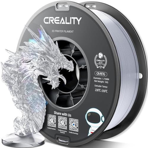 CREALITY PETG Filament 1.75mm 3D Printer Filament, 1kg (2.2lb) Neatly Wound Spool, Dimensional Accuracy ±0.03mm, 2024 Latest Batch, Fit for Ender, Bambu Lab, Anycubic,ELEGOO FDM Printers, Transparent