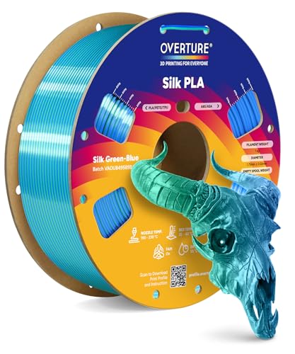 OVERTURE Silk PLA Dual Color Filament 1.75mm, Bi-Color Shiny PLA Finish, Smooth & Glossy, 1kg Spool (2.2lbs), Ideal for Cosplay Jewelry & Home Decor (Silk Green-Blue)