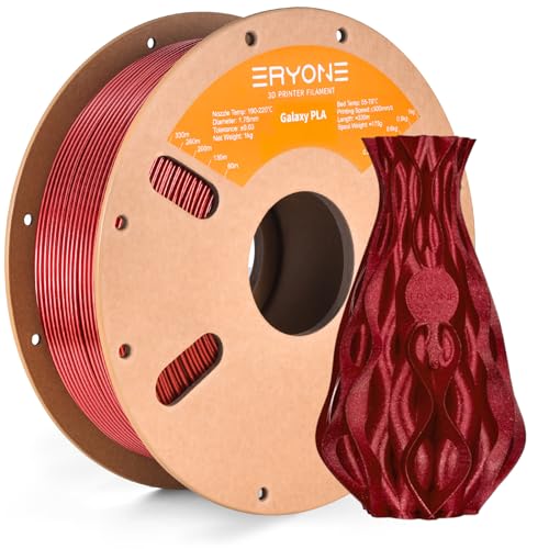 ERYONE Galaxy PLA 3D Printer Filament, Sparkle Glitter PLA, 1.75mm +/-0.03mm, 1kg(2.2LBS)/Spool, Christmas Filament, Galaxy Red