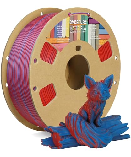 OVERTURE Dual Color Matte PLA 3D Printer Filament 1.75mm, Matte PLA 1kg Cardboard Spool (2.2lbs), Dimensional Accuracy +/- 0.02 mm (Matte Blue-Red)