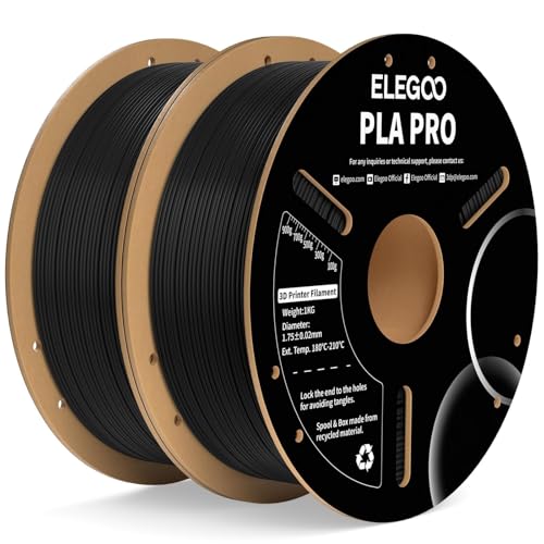 ELEGOO PLA PRO Filament 1.75mm Black 2KG, Improved Rigidity Easy to Print 3D Printer Filament Dimensional Accuracy +/- 0.02mm, 2pcs 1kg Spool (2.2lbs) for Most FDM 3D Printers