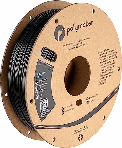 Polymaker PolyMax Tough PETG Filament 1.75mm Black 0.75kg 3D Printer Filament, Tougher PETG+ Black 3D Printing Filament, Higher Heat Resistance Than PLA