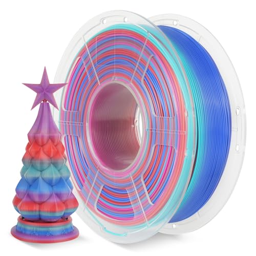SUNLU PLA Rainbow Filament, Multicolor 3D Printer Filament, Smooth Color Change, Color Change Each 8 Meters, Suitable for Christmas Decoration, 1kg 330 Meters, PLA Rainbow (Red-Cyan-Blue-Purple)
