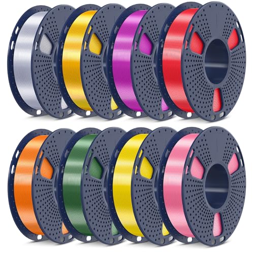 SUNLU 3D Printer Filament Bundle, PLA+ Silk Filament Multicolor 1.75mm, Individually Vacuum Packed, 250G Spool, 8 Rolls, 2kg in Total, Light Gold+Silver+Purple+Red+Orange+Yellow+Pink+Bronze