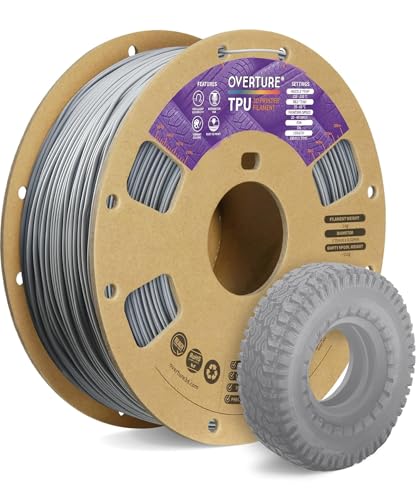 OVERTURE TPU Filament 1.75mm Flexible Roll, 95A Soft 3D Printer Filament, 1kg Spool (2.2 lbs), Fit Most FDM Printer (TPU Gray)