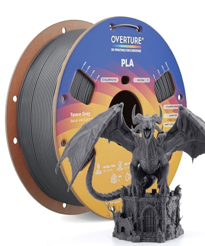 OVERTURE PLA Filament 1.75mm PLA 3D Printer Filament, 1kg Cardboard Spool (2.2lbs), Dimensional Accuracy +/- 0.02mm, Fit Most FDM Printer (Space Grey)