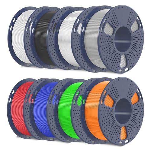SUNLU TPU 3D Printer Filament 1.75mm, High Speed 95A TPU Filament Bundle, Flexible 3D Filament for Fast Printing, 250G Spool, 8 Rolls, 2KG in Total, Black+White+Grey+Red+Transparent+Blue+Green+Orange