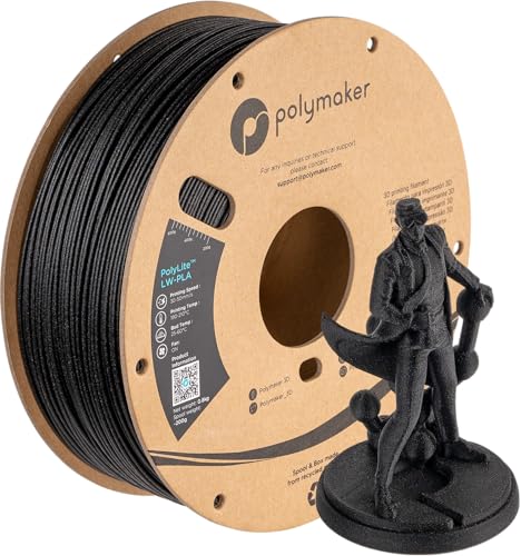 Polymaker Light Weight PLA Filament 1.75mm Black 0.8kg, PolyLite 3D Printer PLA Filament Black Low Density, Print with Most 3D Printers