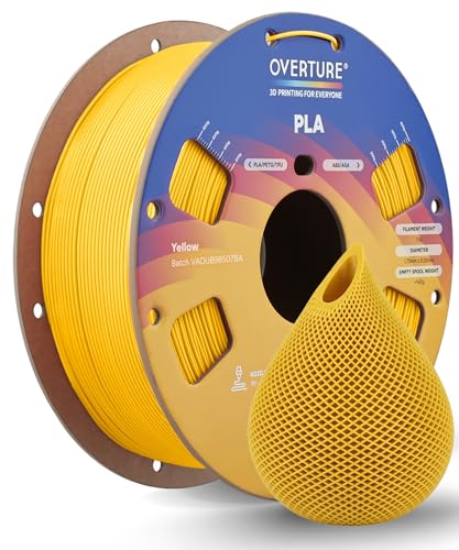 OVERTURE PLA Filament 1.75mm, Neatly Wound 3D Printer Filament 1kg Spool (2.2lbs), Dimensional Accuracy +/- 0.02 mm, Fit Most FDM 3D Printers (Yellow)