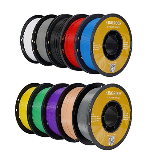 Kingroon PLA Plus（PLA+） 3D Printer Filament, 10 Rolls, Dimensional Accuracy +/- 0.03 mm, 10kg Spool(22lbs), 1.75 mm，Black White Grey Red Blue Green Purple Skin Silver Yellow