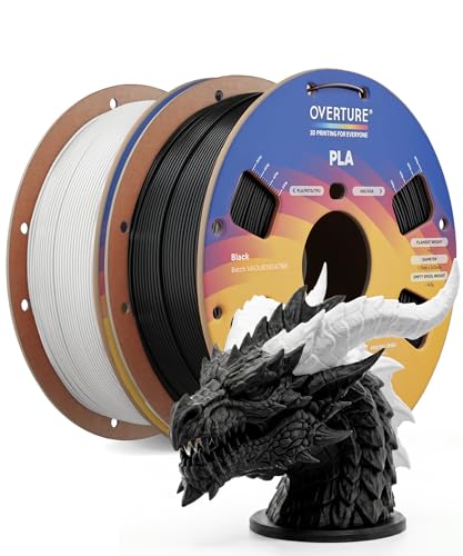 OVERTURE PLA Filament 1.75mm PLA 3D Printer Filament, 2kg Cardboard Spool (4.4lbs), Dimensional Accuracy +/- 0.03mm, Fit Most FDM Printer (Black & White)