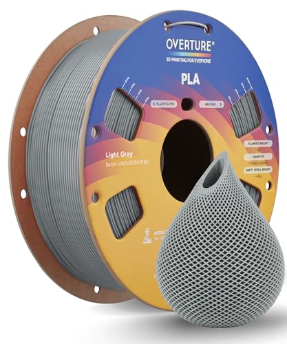 OVERTURE PLA Filament 1.75mm, Neatly Wound 3D Printer Filament 1kg Spool (2.2lbs), Dimensional Accuracy +/- 0.02 mm, Fit Most FDM 3D Printers (Light Gray)