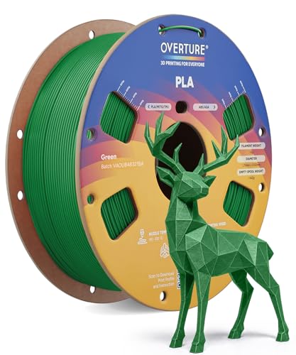 OVERTURE PLA Filament 1.75mm, Neatly Wound 3D Printer Filament 1kg Spool (2.2lbs), Dimensional Accuracy +/- 0.02 mm, Fit Most FDM 3D Printers (Green)